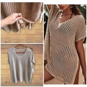 NEW Cupshe Tan Knit Crochet V-Neck Swim Cover-Up, Small